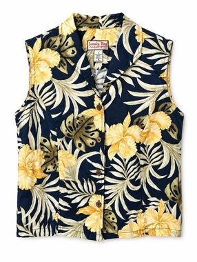 Jamaica Bay Navy Floral Denim Tropical Vest Sz Med